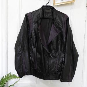Black Faux Leather Jacket w/ Drk Purple - 1x
